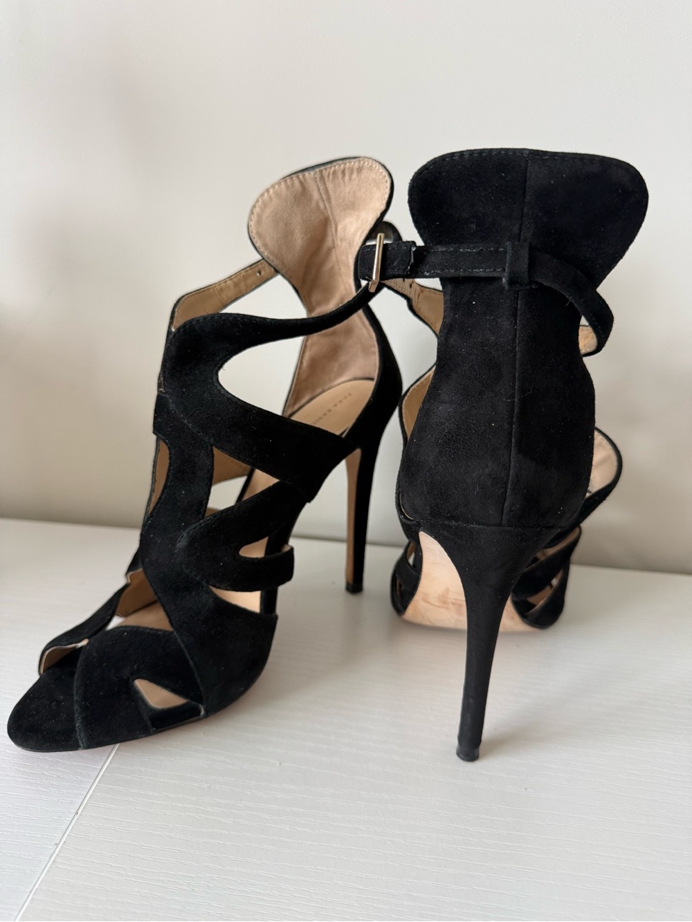 Zara Black Suede Cutout High Heel Sandals
